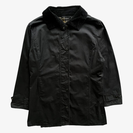 Vintage Y2K Womens Barbour Lightweight Newmarket Faded Navy Jacket With Corduroy Collar - Casspios Dream Vintage