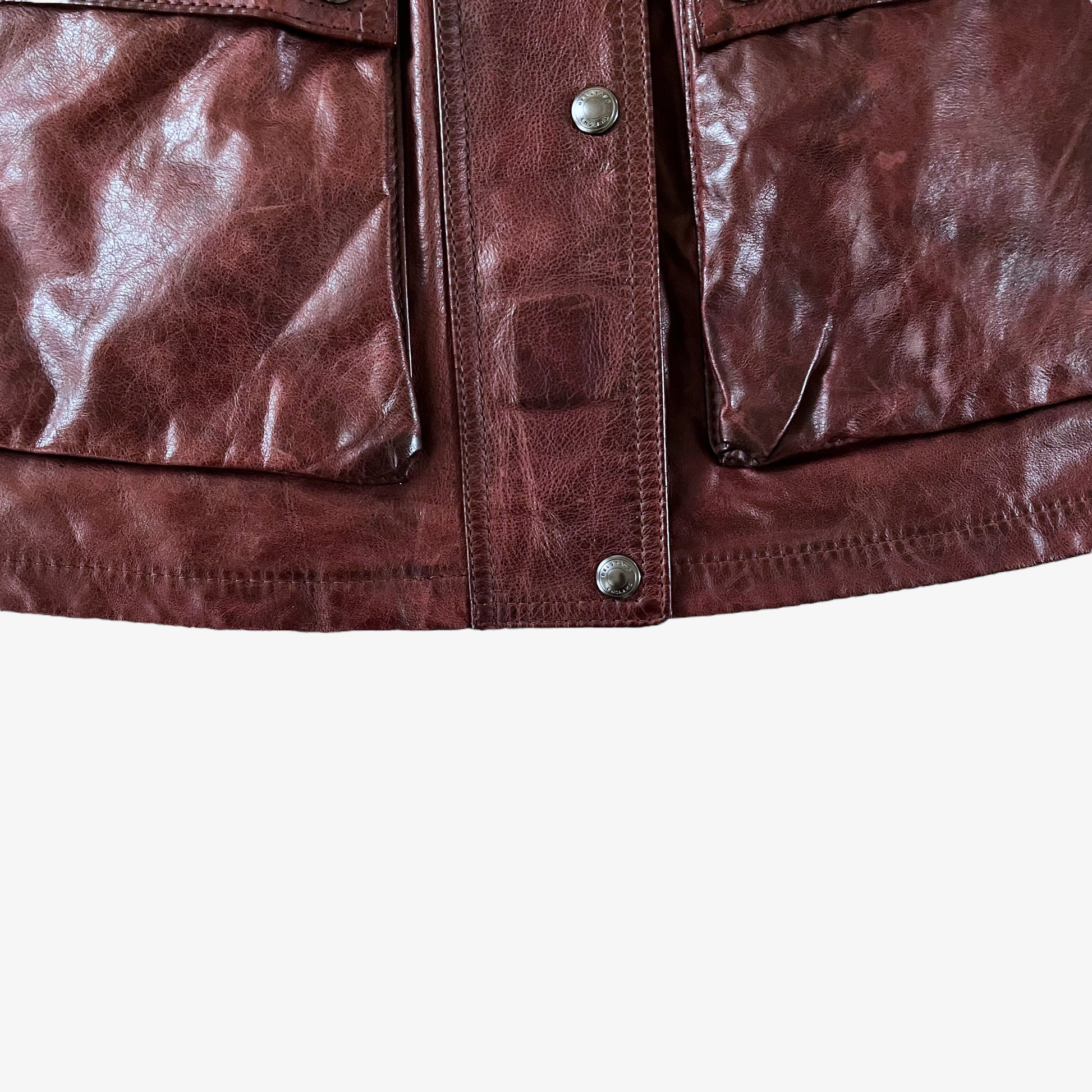 Vintage Y2K Womens Belstaff Trialmaster Panther 1966 Burgundy Leather Jacket Button - Casspios Dream