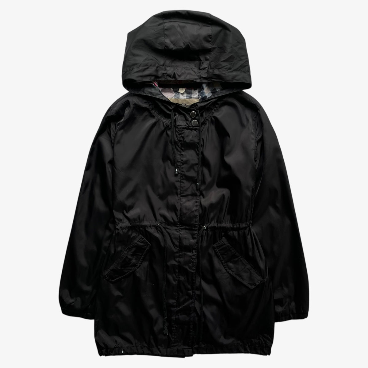 Vintage Y2K women's Burberry black hooded jacket.