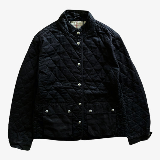 Vintage Y2K Womens Burberry Black Quilted Jacket With Nova Check Lining - Casspios Dream Vintage