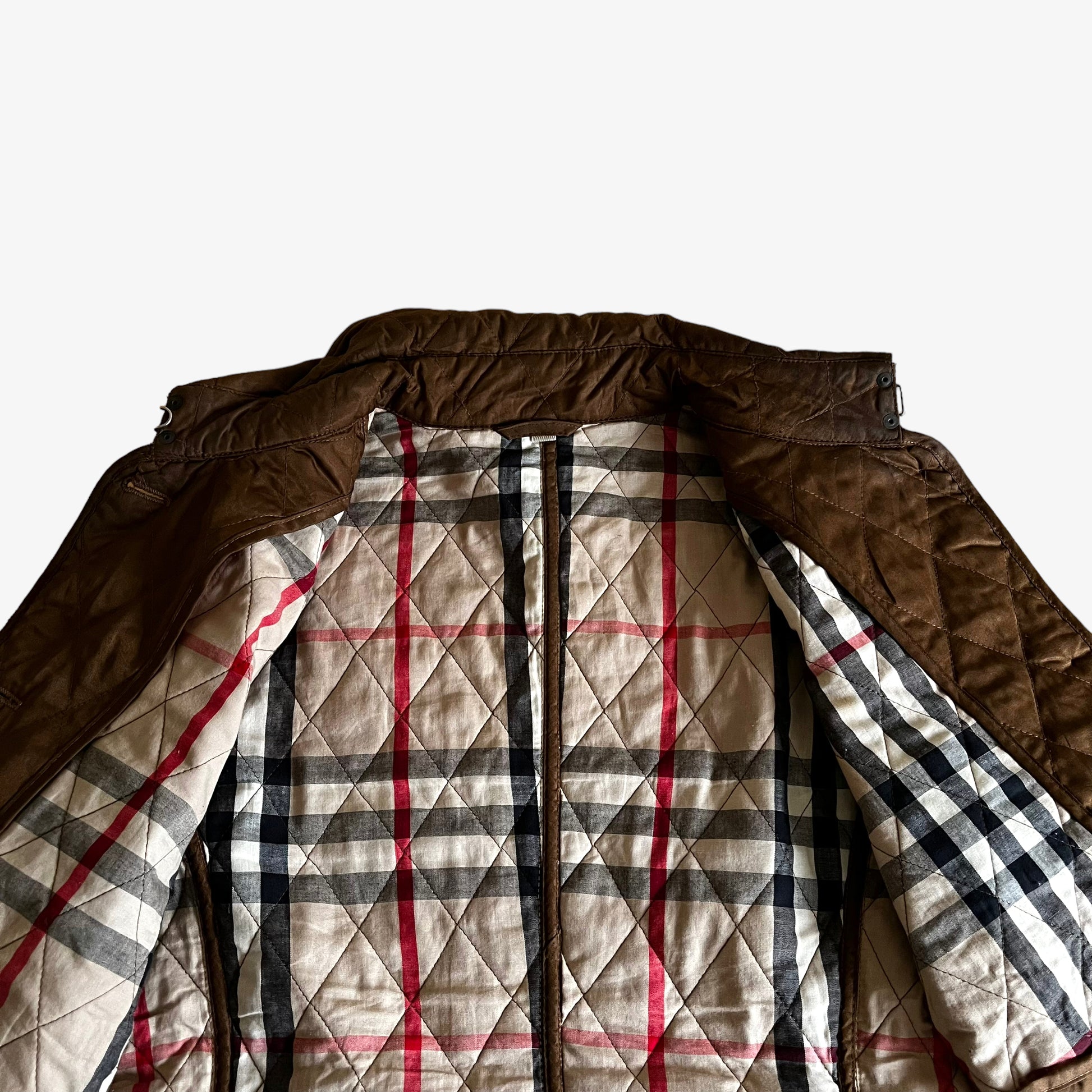 Vintage Y2K Womens Burberry Brit Brown Quilted Jacket With Nova Check Lining Classic - Casspios Dream