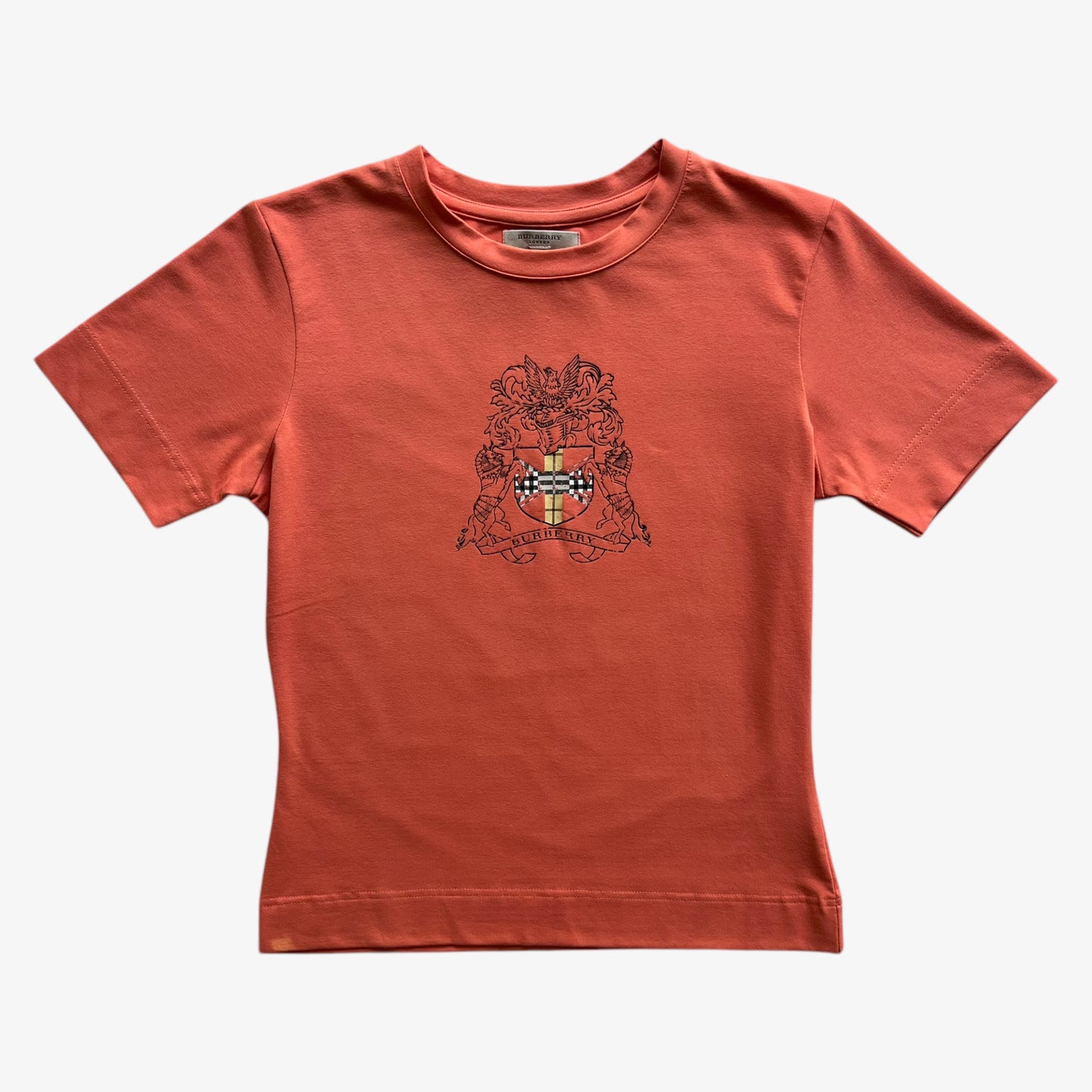 Vintage Y2K Womens Burberry Printed Spell Out Crest Light Orange Top - Casspios Dream