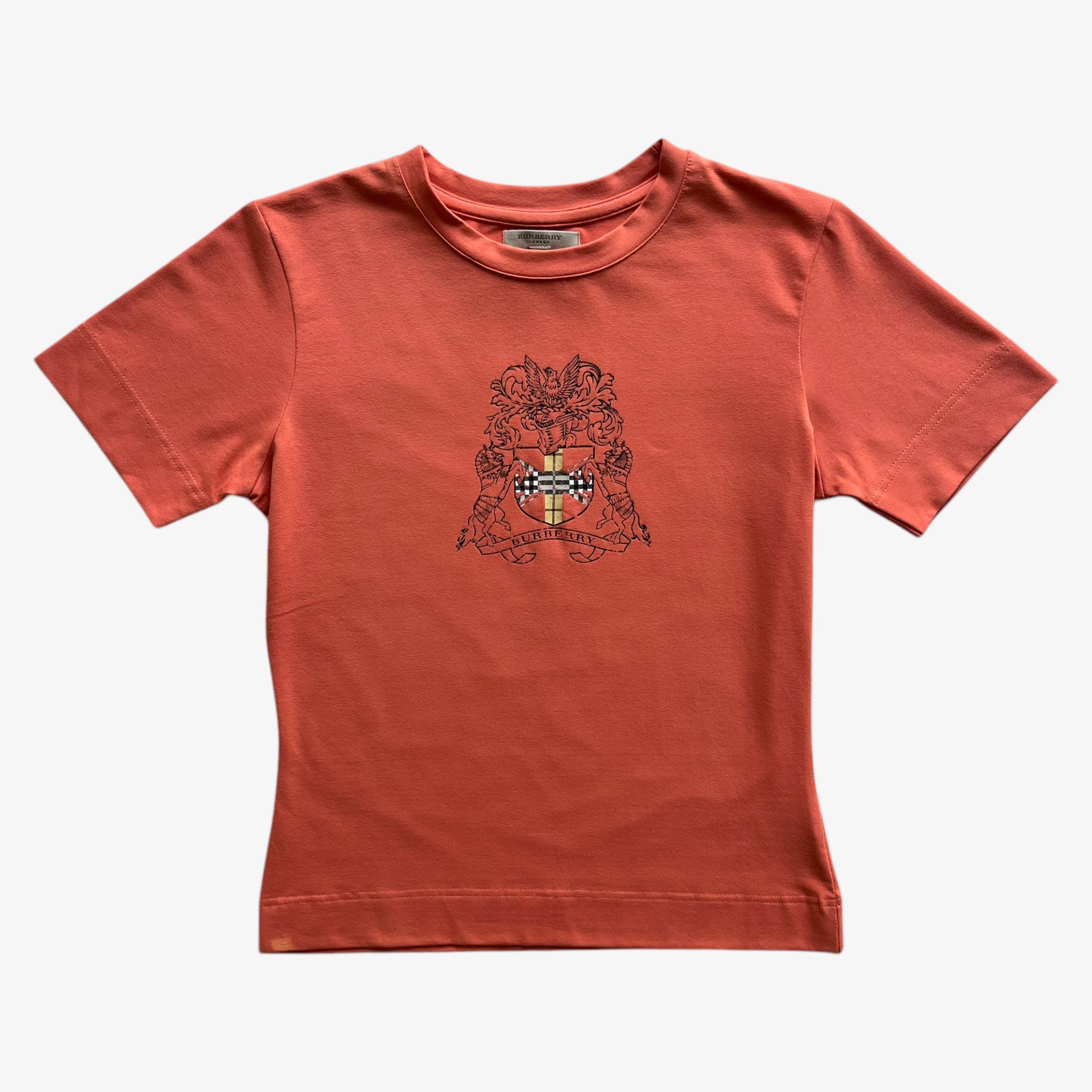 Vintage Y2K Womens Burberry Printed Spell Out Crest Light Orange Top - Casspios Dream