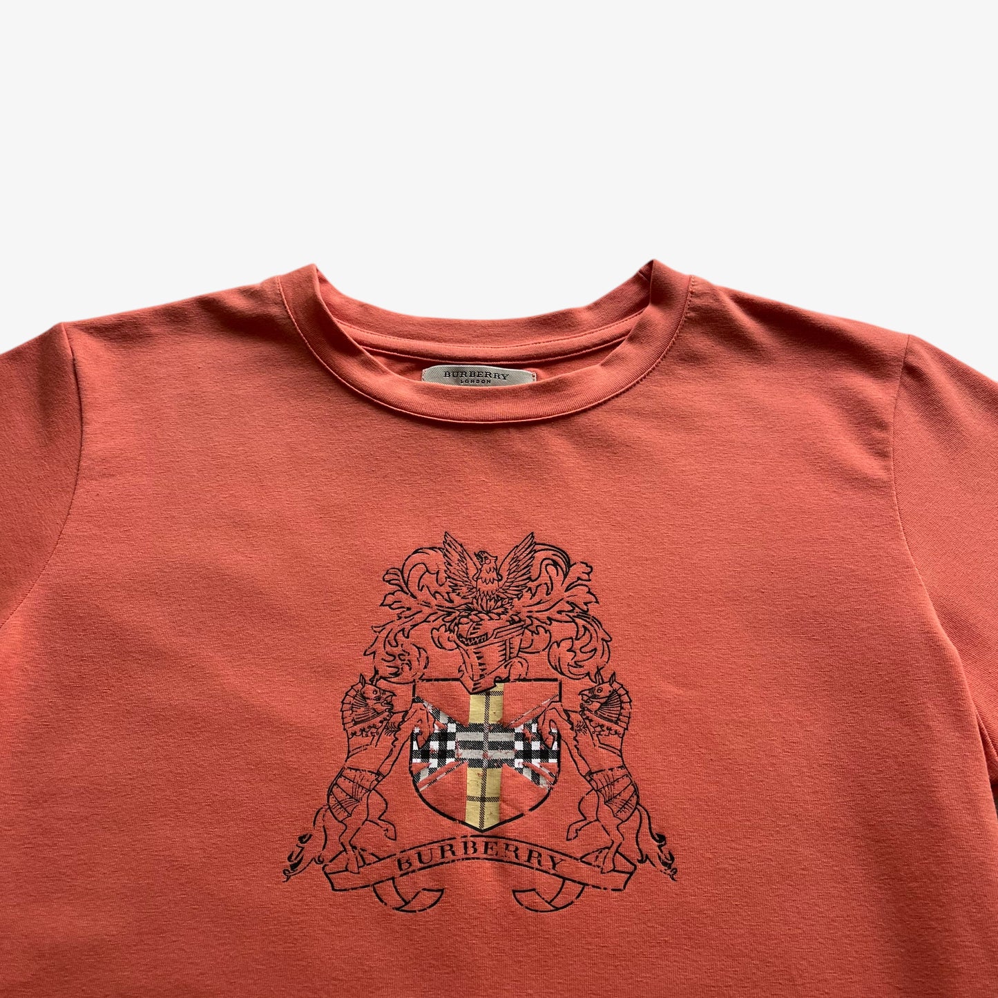 Vintage Y2K Womens Burberry Printed Spell Out Crest Light Orange Top Nova Check - Casspios Dream