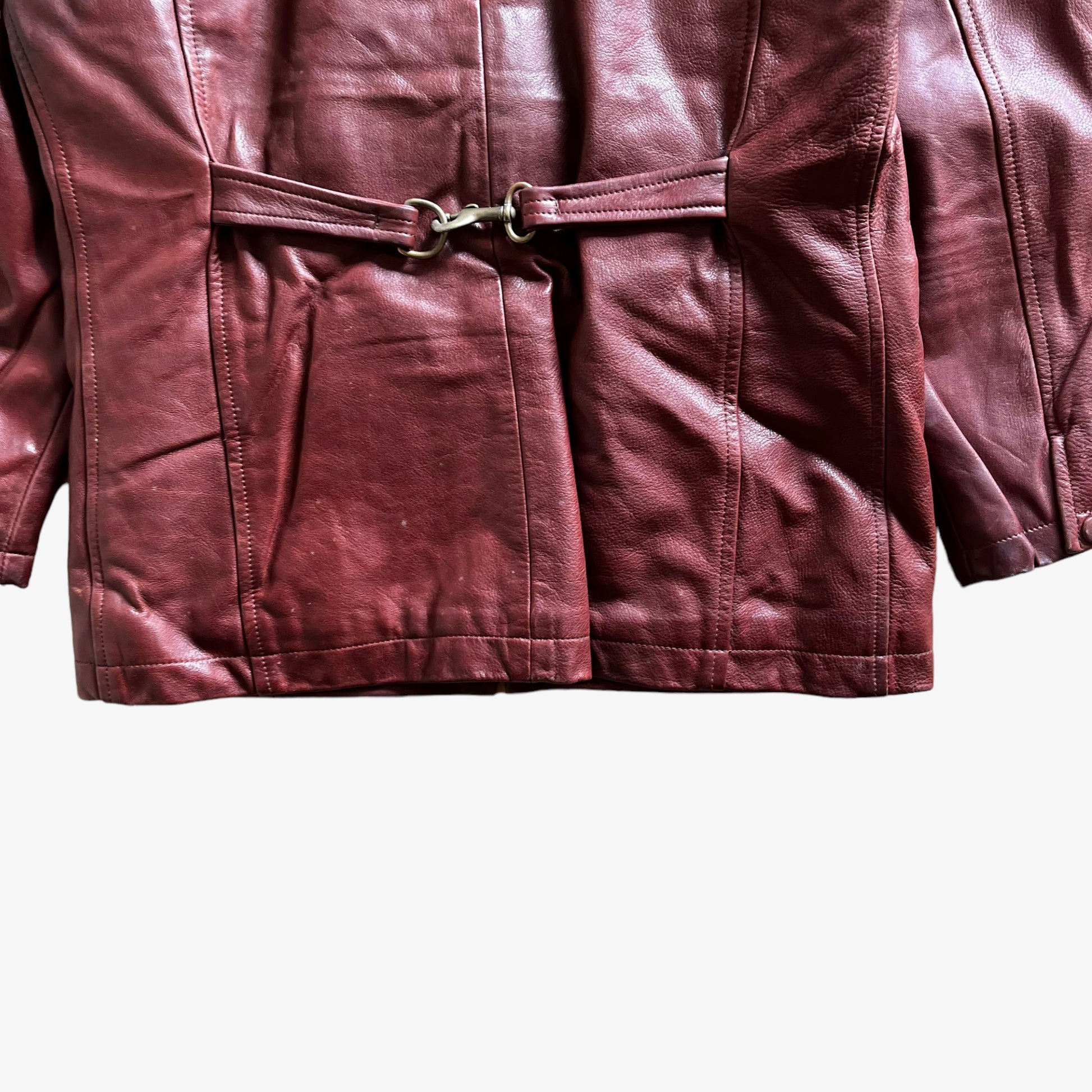 Vintage Y2K Womens COACH Red Leather Jacket Back Hem - Casspios Dream Vintage