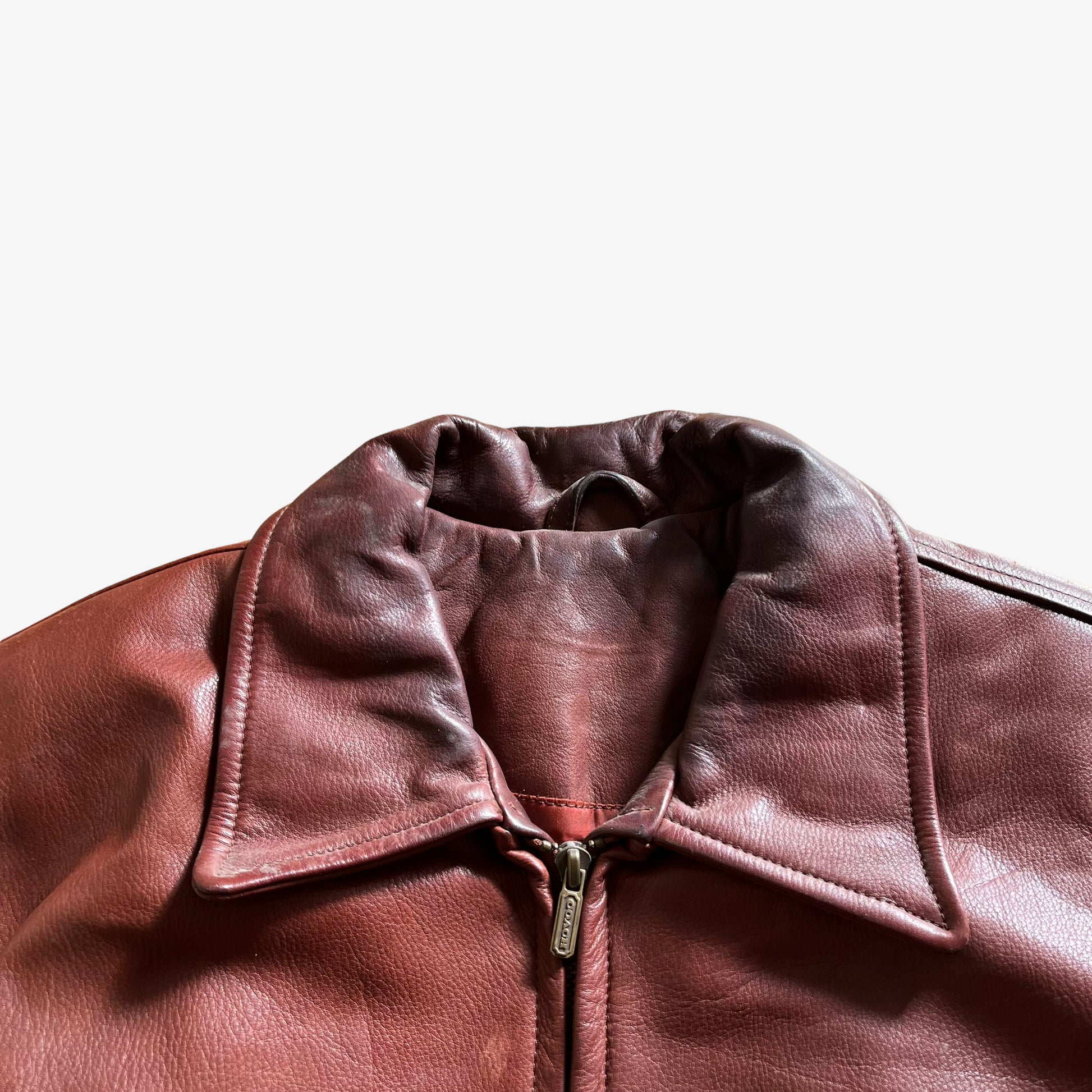 Vintage Y2K Womens COACH Red Leather Jacket Collar - Casspios Dream Vintage