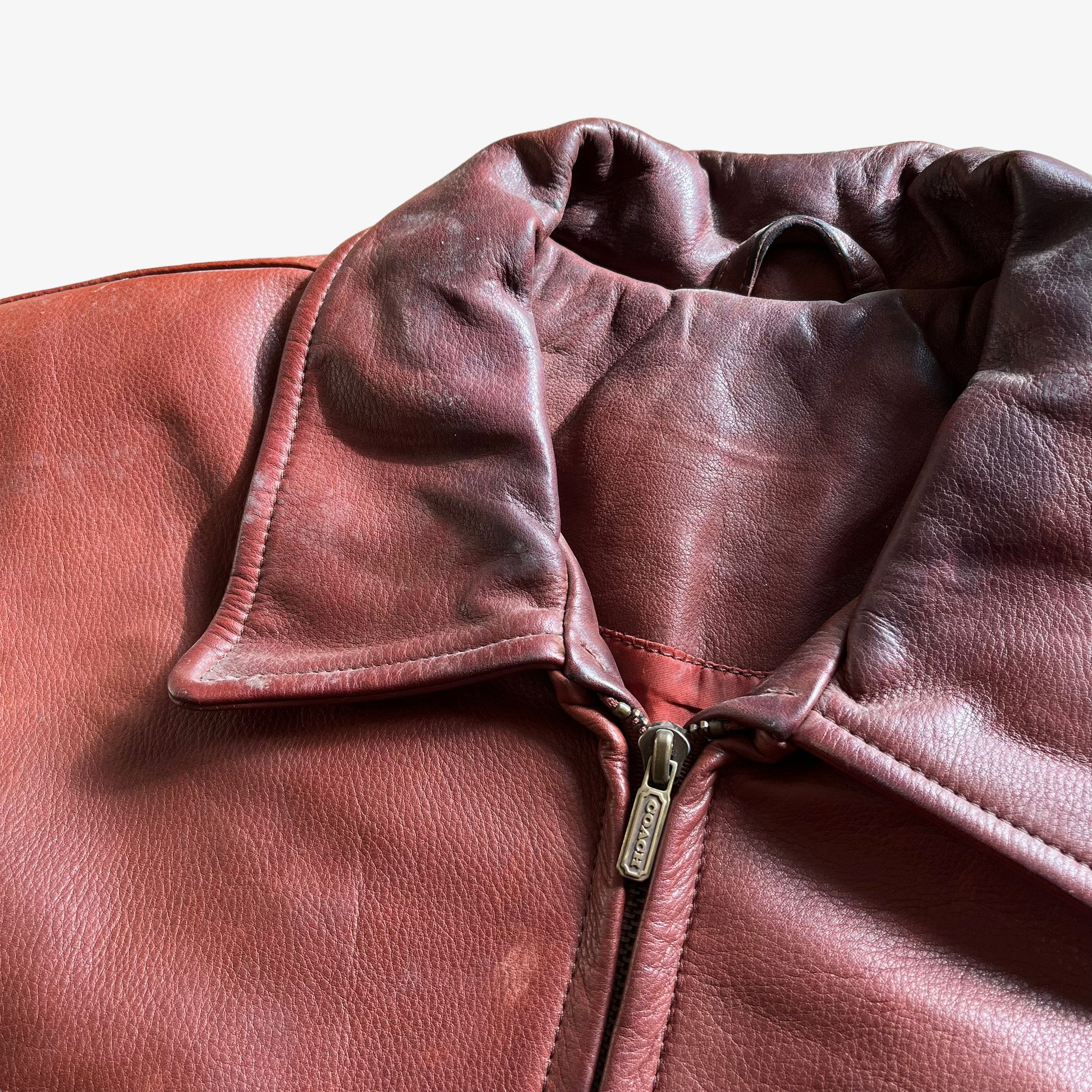 Vintage Y2K Womens COACH Red Leather Jacket Logo - Casspios Dream Vintage