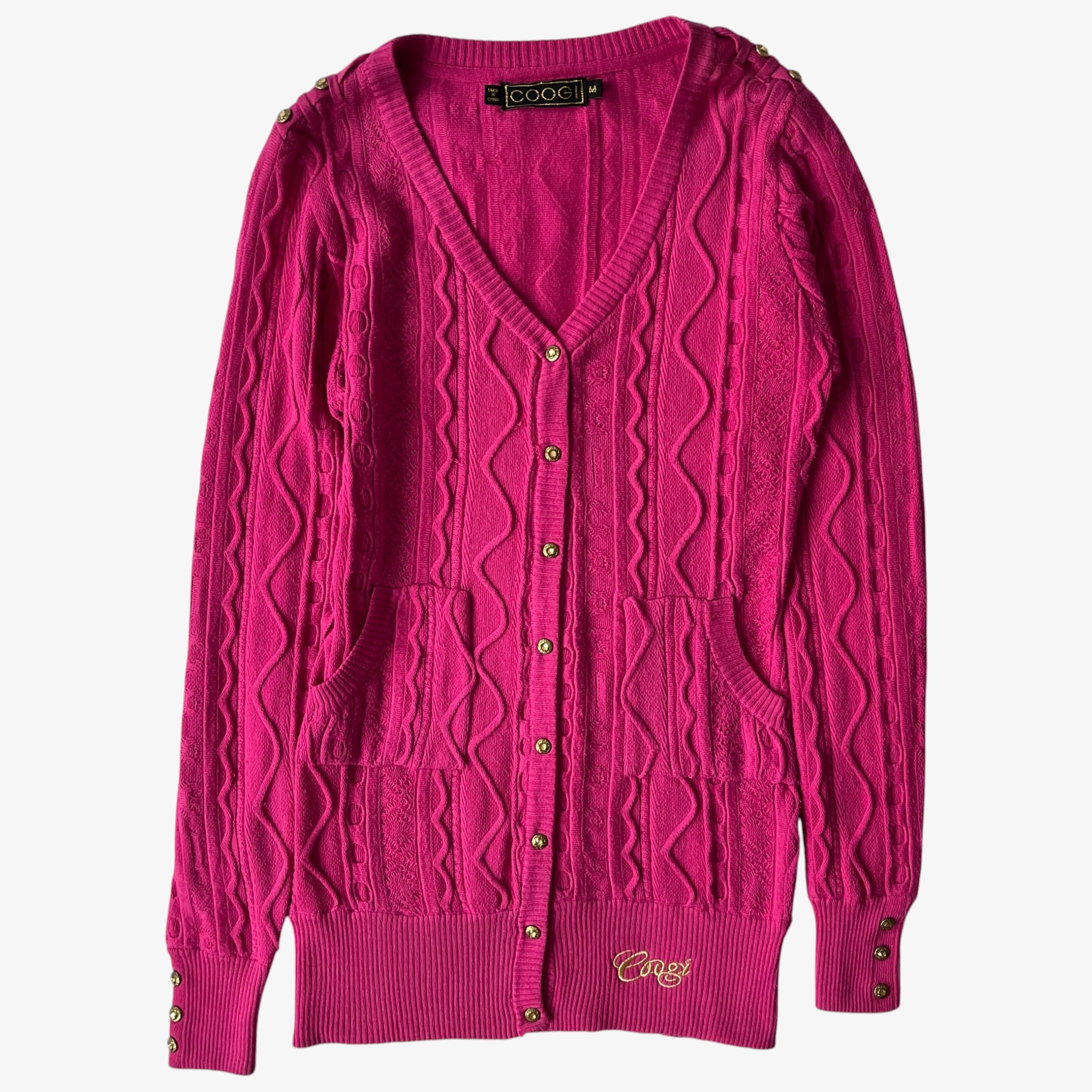 Vintage Women's Coogi 3D Textured Knit Pink Cardigan | Casspio's Dream
