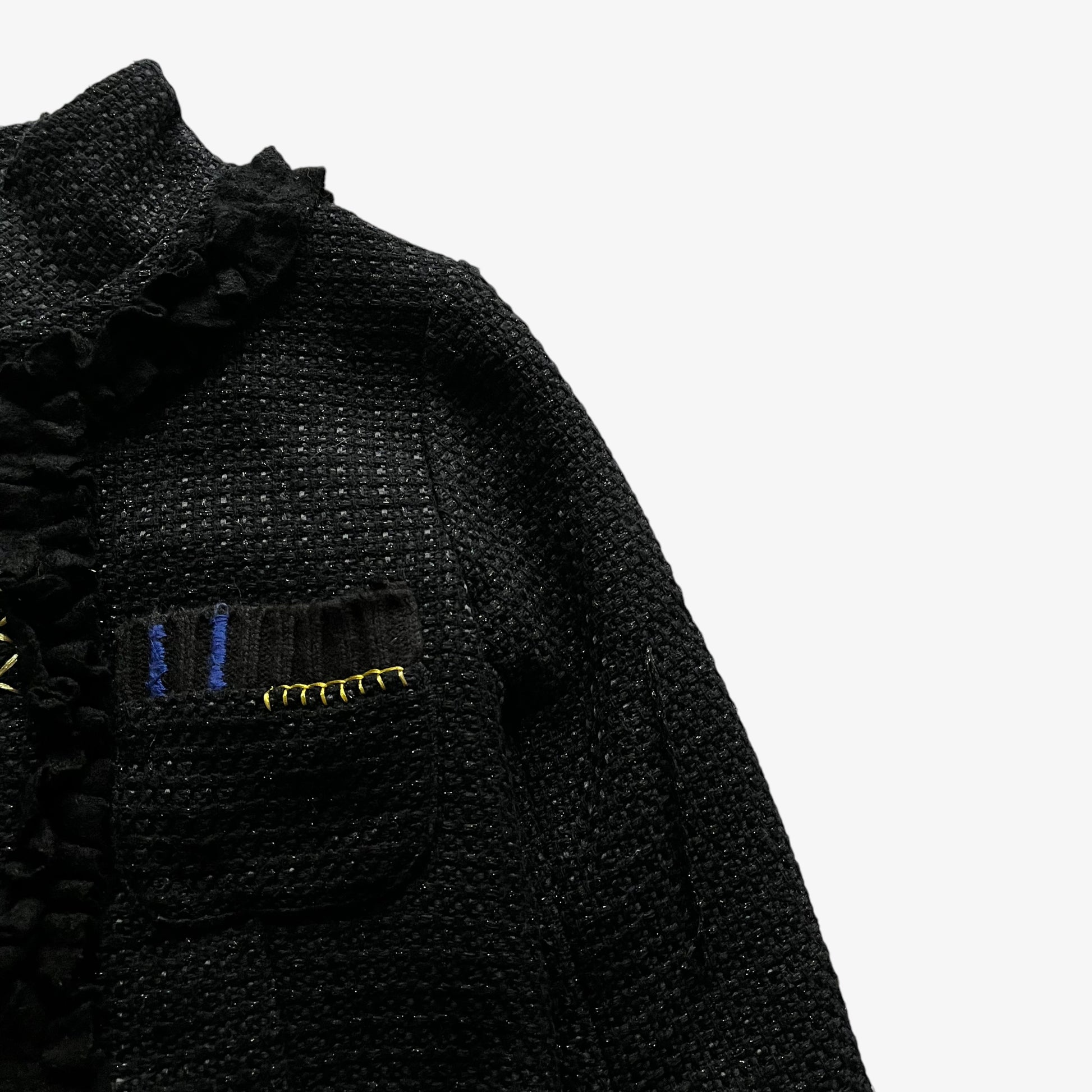 Vintage Y2K Womens Desigual Black Knitted Jacket With Embroidered Back Spell Out Pocket - Casspios Dream