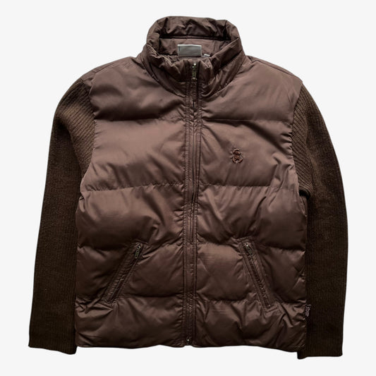 Vintage Y2K Womens Disney Brown Puffer Jacket With Knitted Sleeves - Casspios Dream