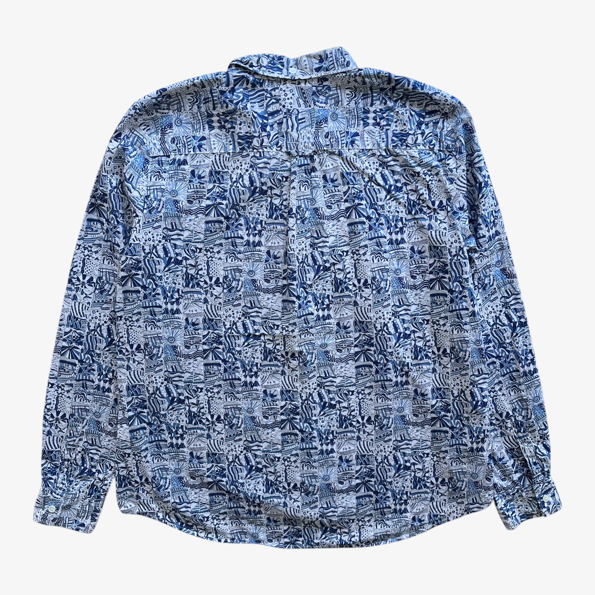 Vintage Y2K Womens Fred Perry Liberty Abstract Blue Print Shirt Back - Casspios Dream