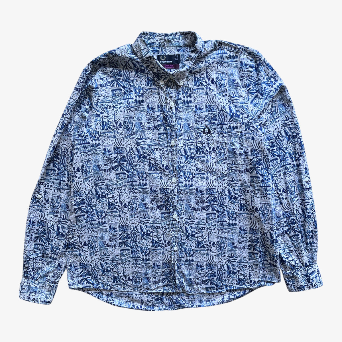 Vintage Y2K Womens Fred Perry Liberty Abstract Blue Print Shirt - Casspios Dream