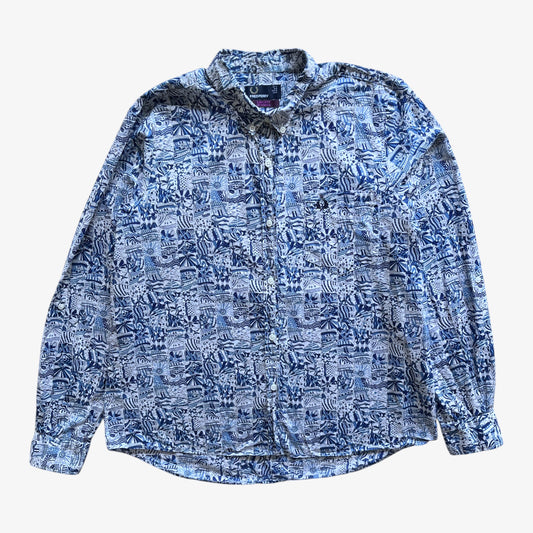 Vintage Y2K Womens Fred Perry Liberty Abstract Blue Print Shirt - Casspios Dream