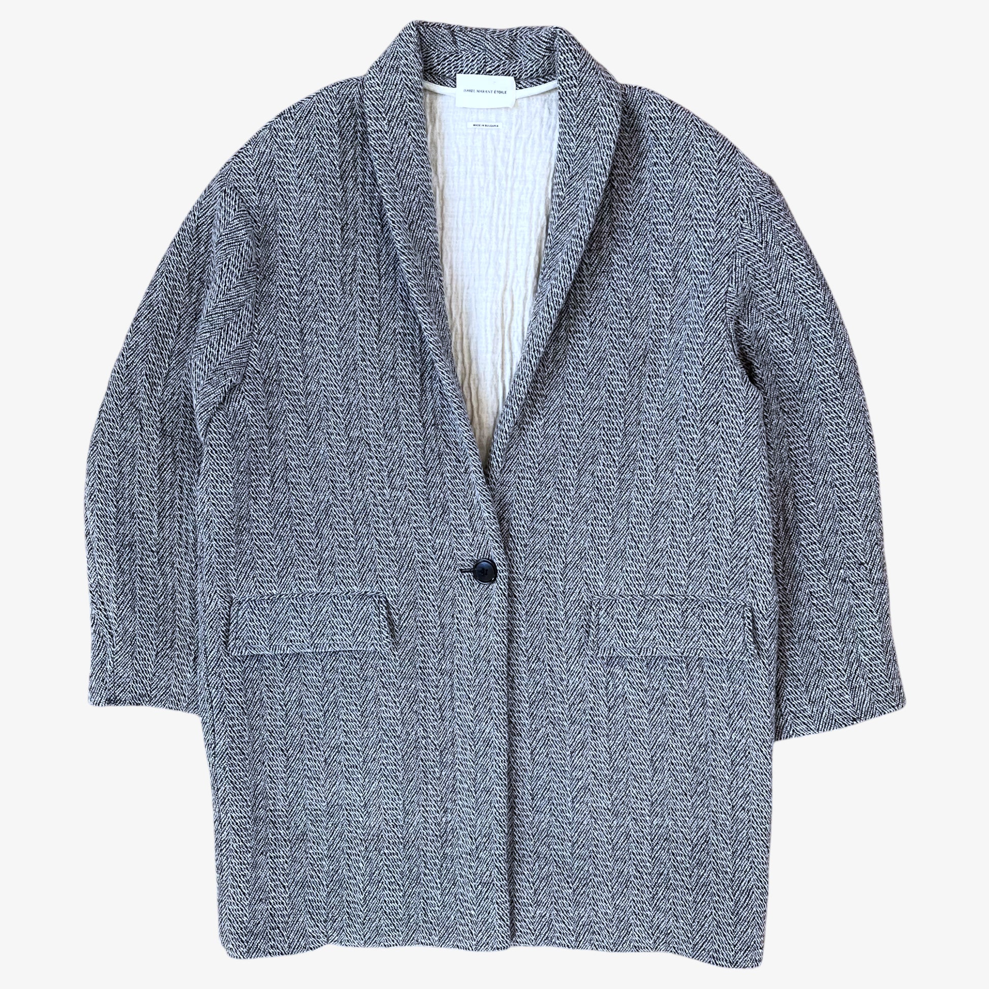 Vintage Y2K women's Isabel Marant Étoile Edilon herringbone wool blend tweed coat.