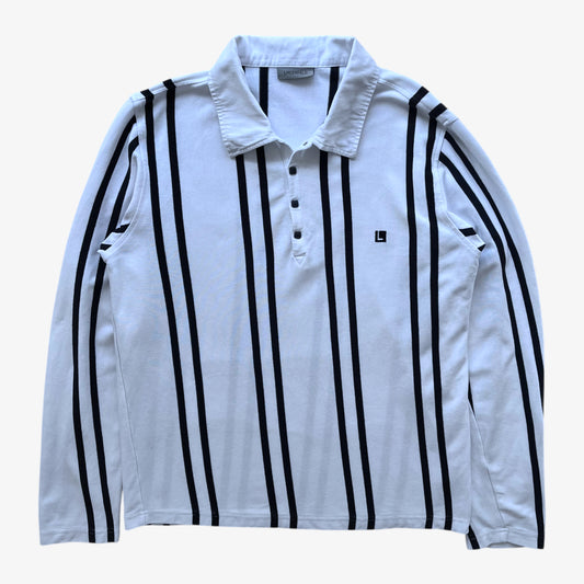 Vintage Y2K Womens Karl Lagerfeld Pinstripe White Rugby Shirt - Casspios Dream