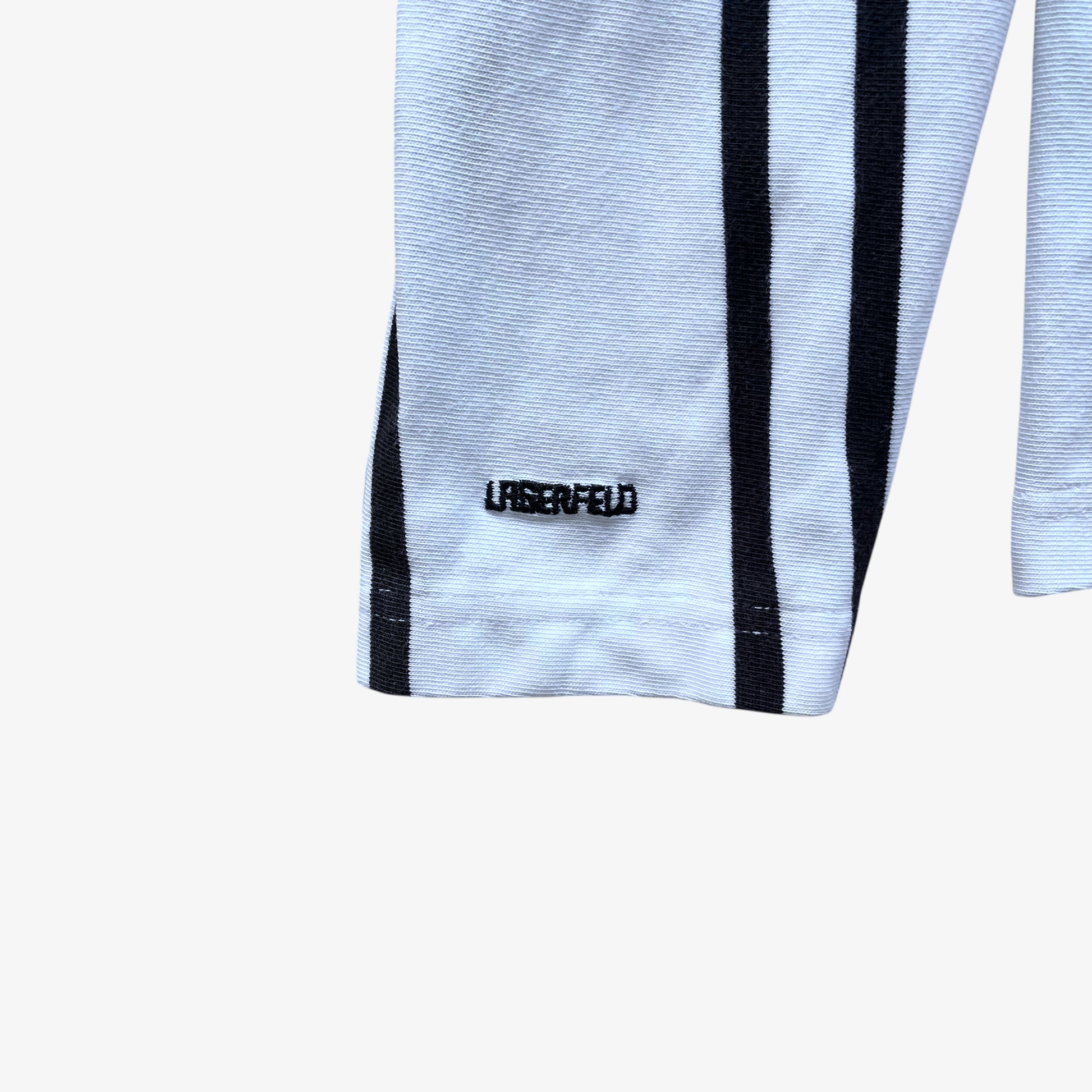 Vintage Y2K Womens Karl Lagerfeld Pinstripe White Rugby Shirt Cuff - Casspios Dream
