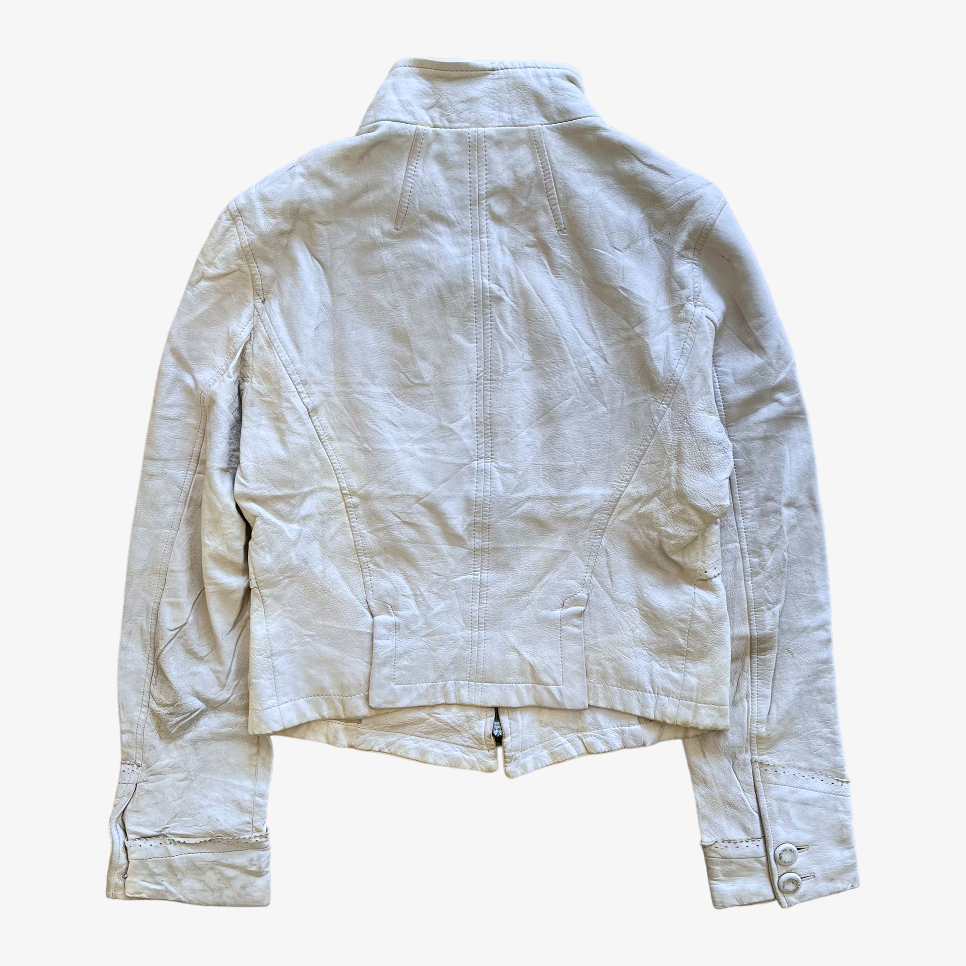 Vintage Y2K Womens Kenzo White Leather Jacket Back - Casspios Dream