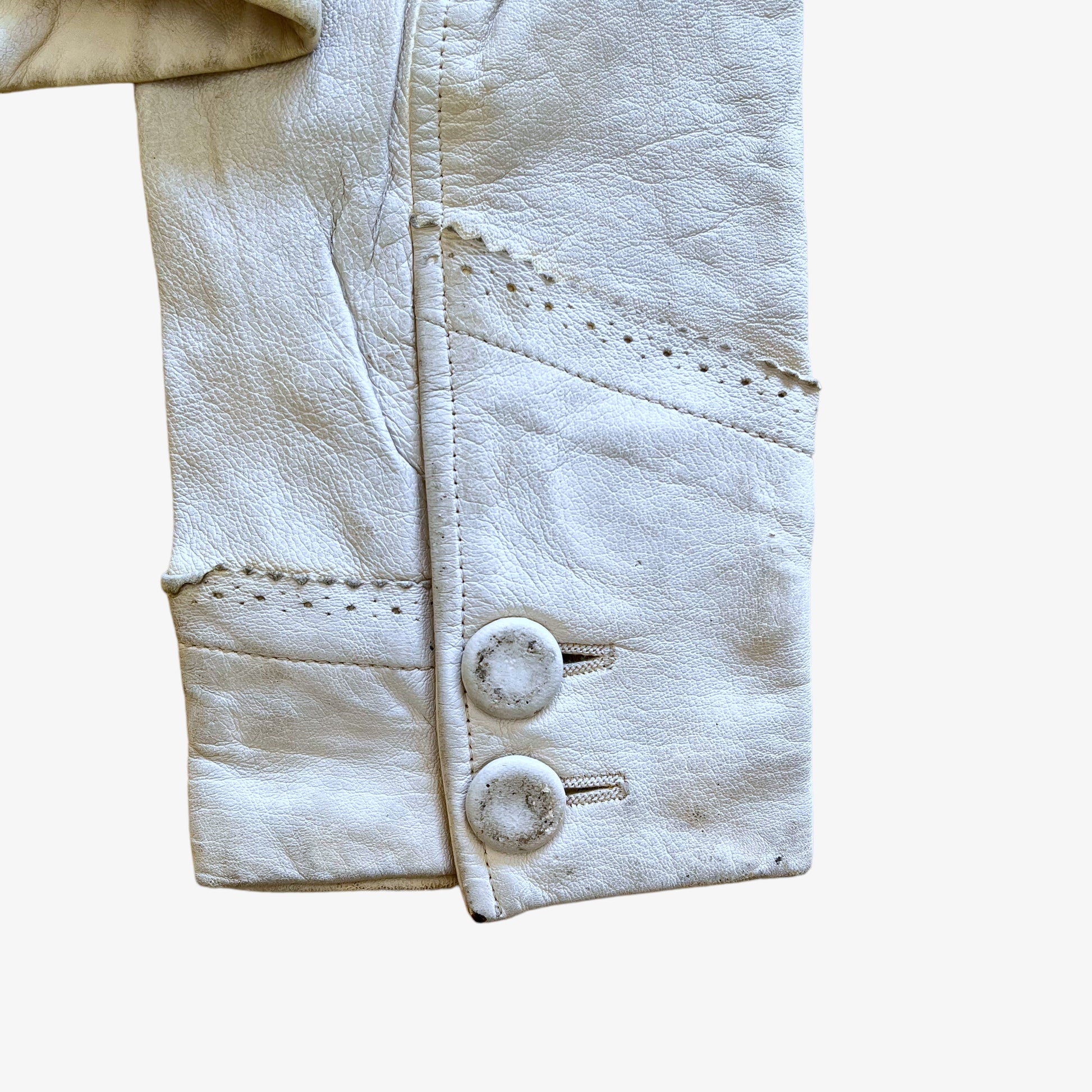Vintage Y2K Womens Kenzo White Leather Jacket Buttons - Casspios Dream