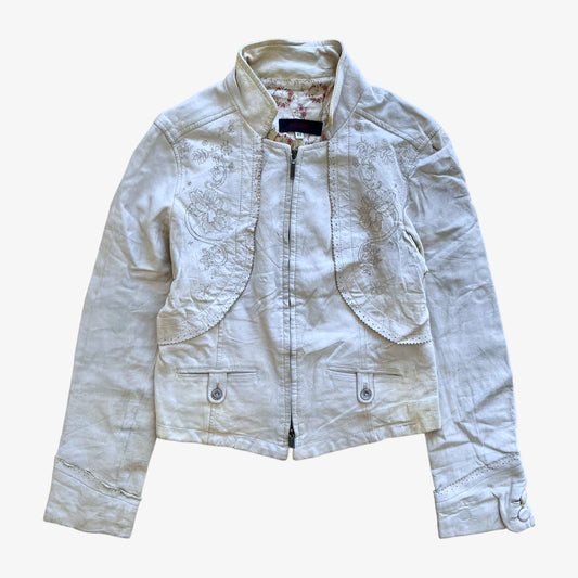 Vintage Y2K Womens Kenzo White Leather Jacket - Casspios Dream