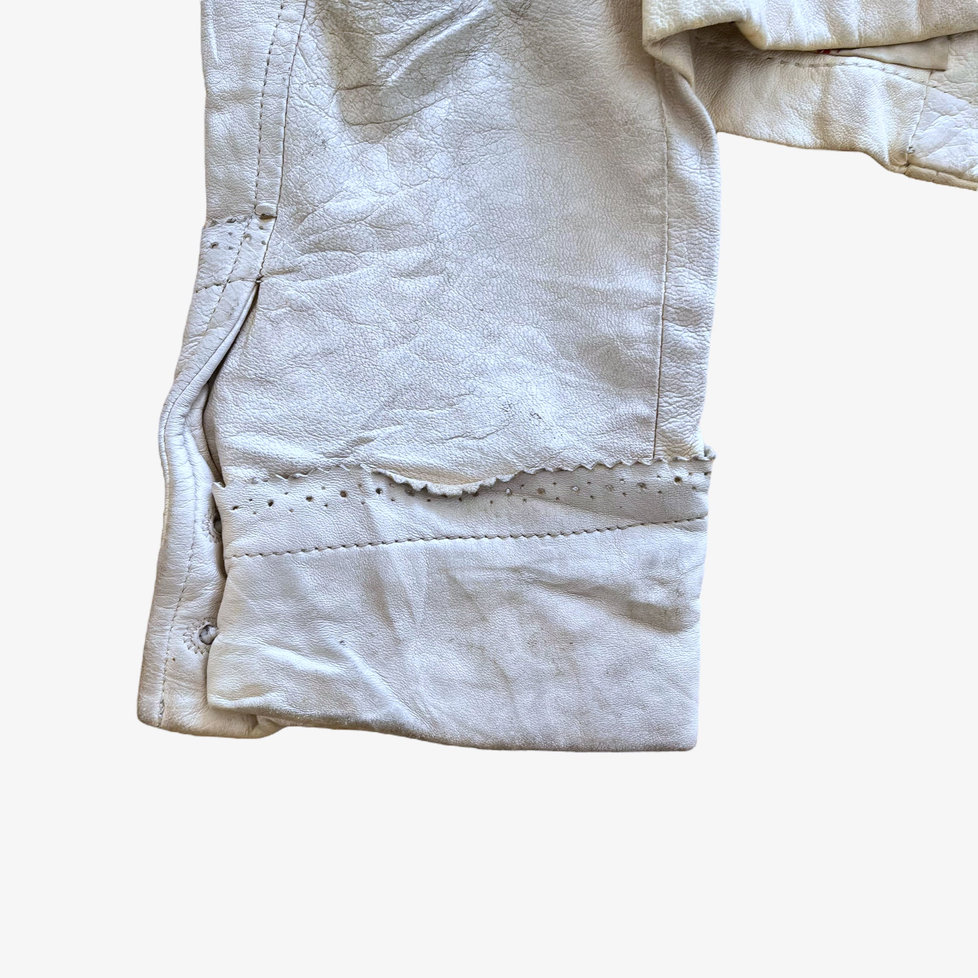 Vintage Y2K Womens Kenzo White Leather Jacket Sleeve - Casspios Dream