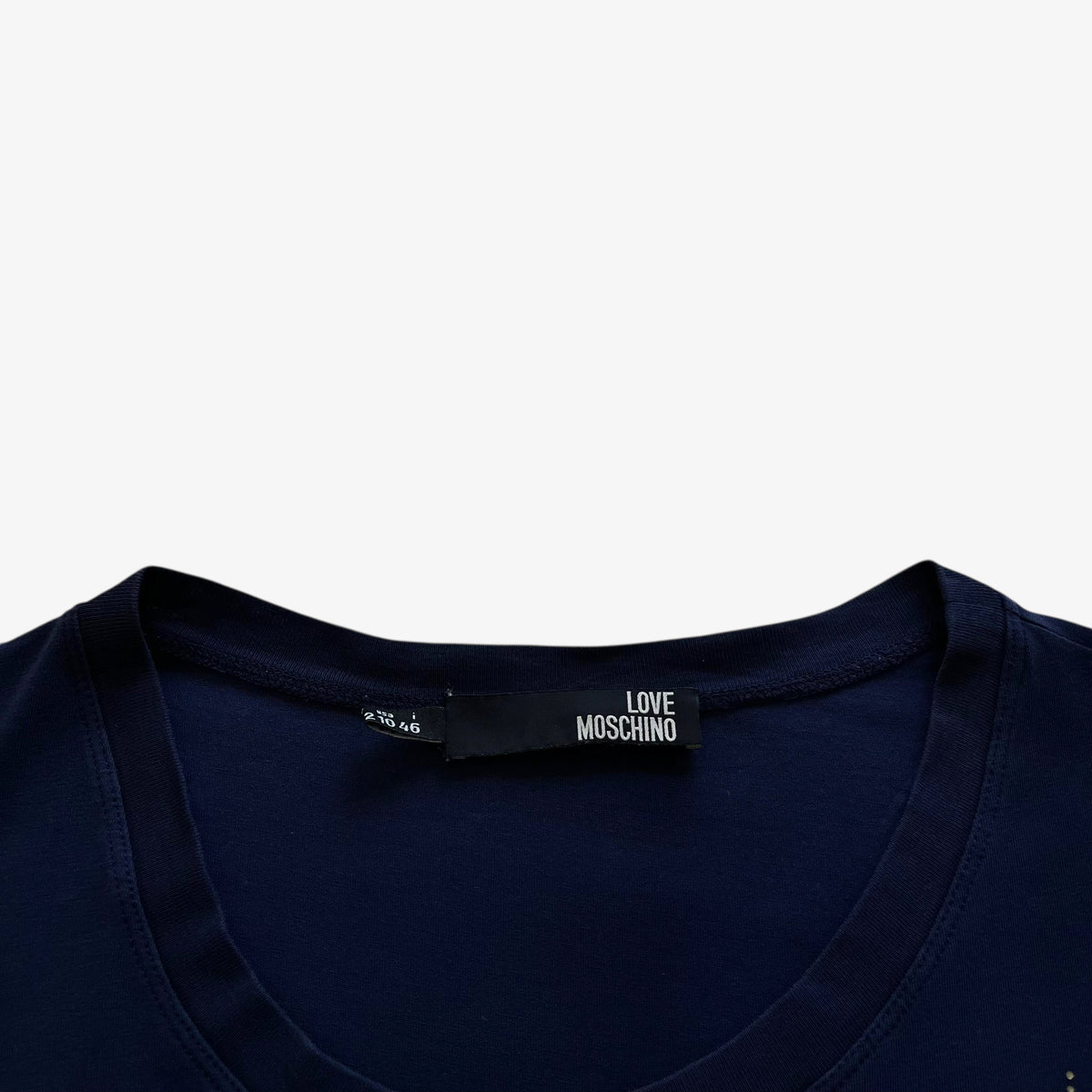 Vintage Y2K Womens Love Moschino Beaded Long Sleeve Navy Top Label - Casspios Dream