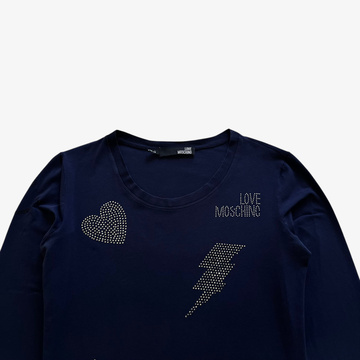 Vintage Y2K Womens Love Moschino Beaded Long Sleeve Navy Top Patterned - Casspios Dream