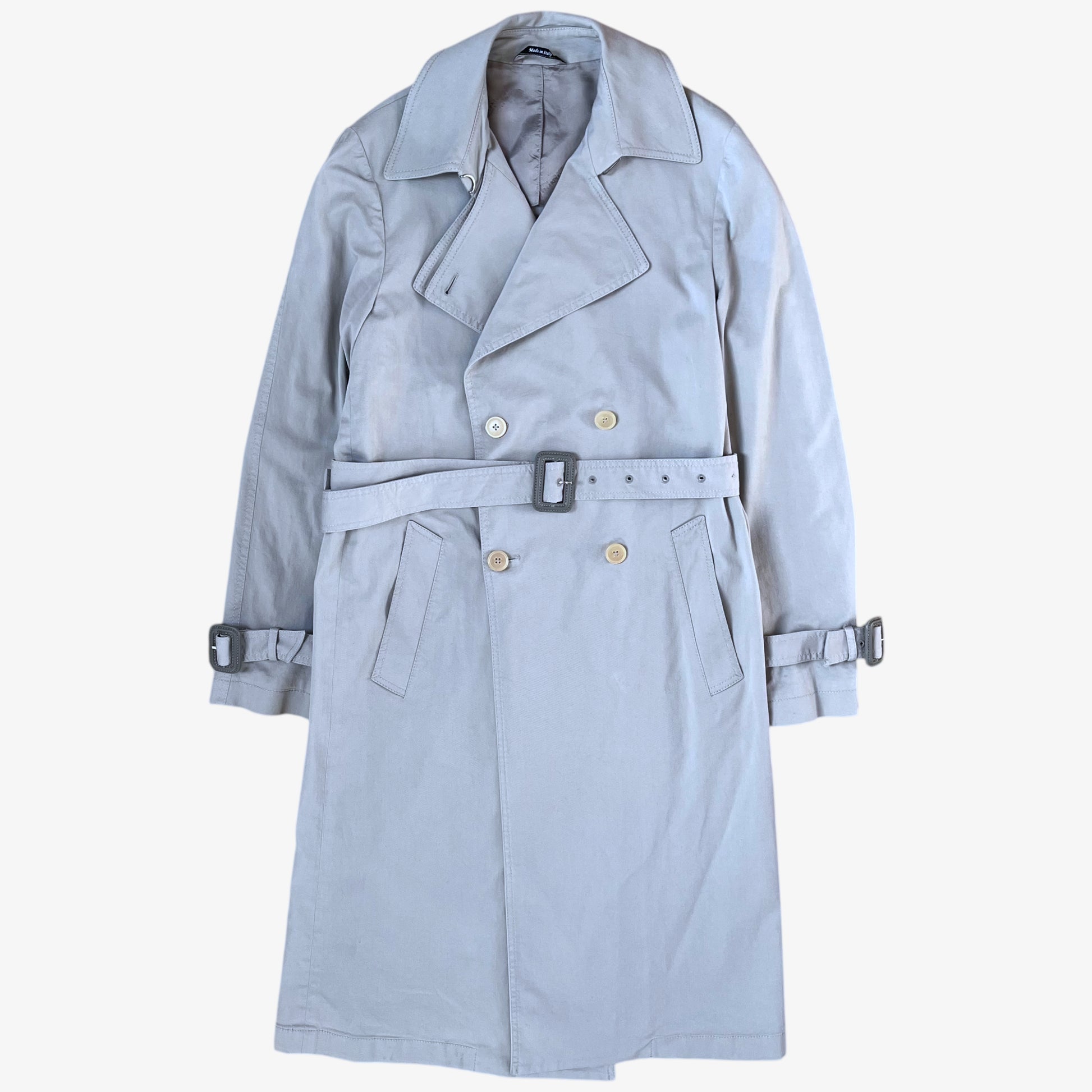 Vintage Y2K women's Maison Margiela double breasted grey trench coat.