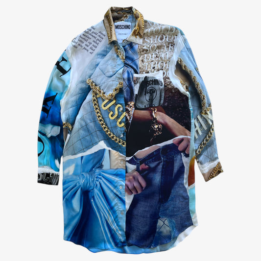Vintage Y2K Womens Moschino Couture Abstract Print Blue Shirt Dress - Casspios Dream