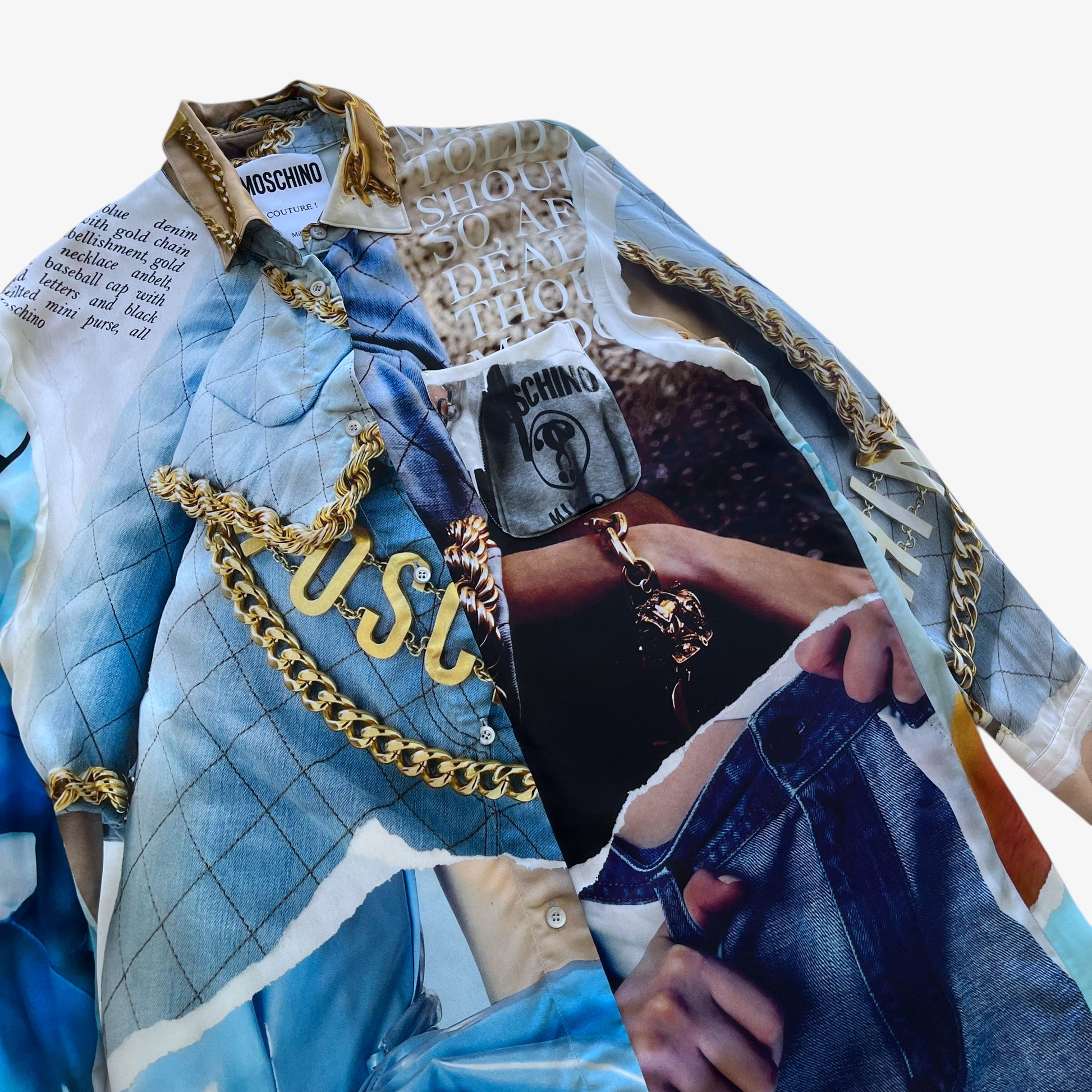 Vintage Y2K Womens Moschino Couture Abstract Print Blue Shirt Dress Logo - Casspios Dream