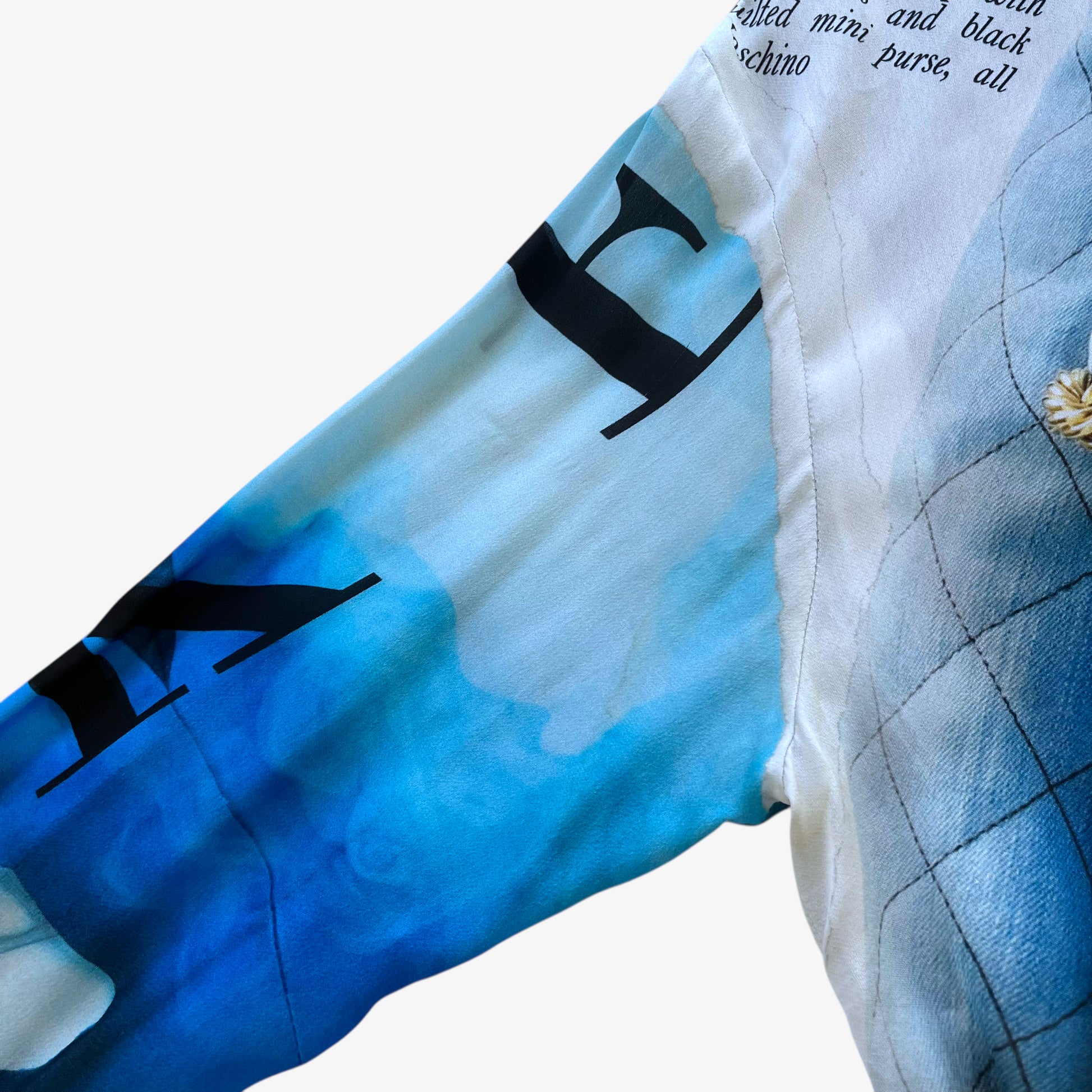 Vintage Y2K Womens Moschino Couture Abstract Print Blue Shirt Dress Sleeve - Casspios Dream