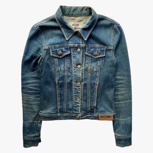 Vintage Y2K women's Moschino jeans blue denim trucker jacket.