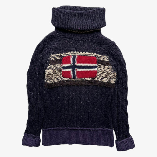 Women's Napapijri purple wool turtleneck jumper on a white background.