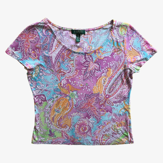 Vintage Y2K Womens Ralph Lauren Pink Paisley Print Short Sleeve Top - Casspios Dream
