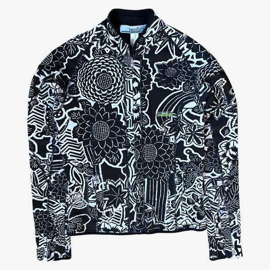 Vintage Y2K women's Roberto Cavalli Freedom abstract floral print black jacket.