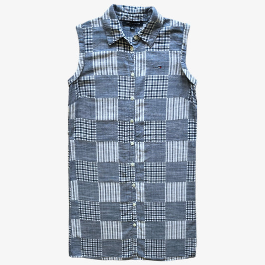 Vintage Y2K Womens Tommy Hilfiger Blue And White Patchwork Dress - Casspios Dream