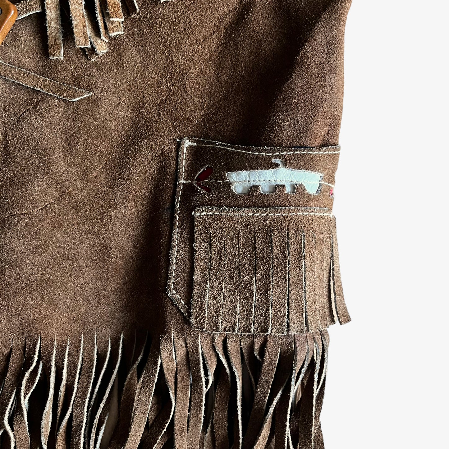 Vintage 1960s Womens Aztec Leather Tassel Waistcoat American - Casspios Dream