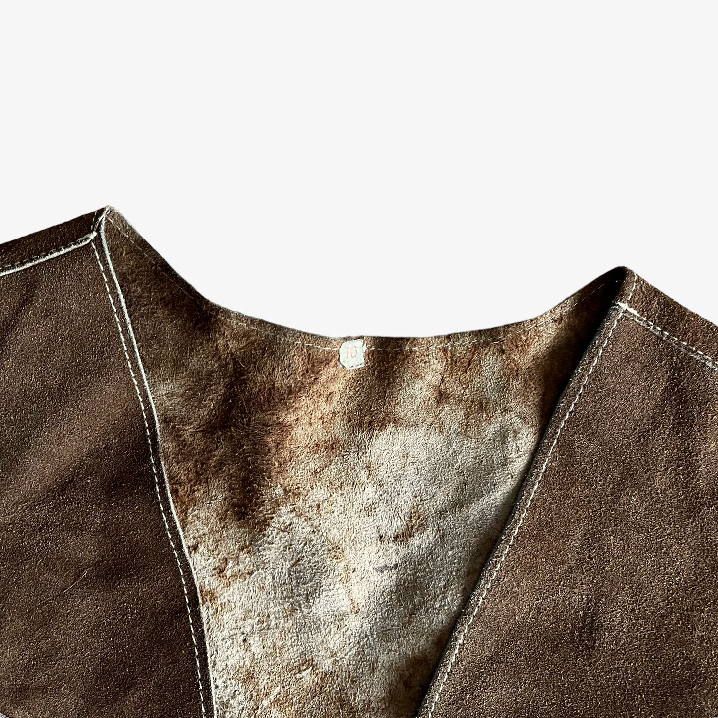 Vintage 1960s Womens Aztec Leather Tassel Waistcoat Label - Casspios Dream