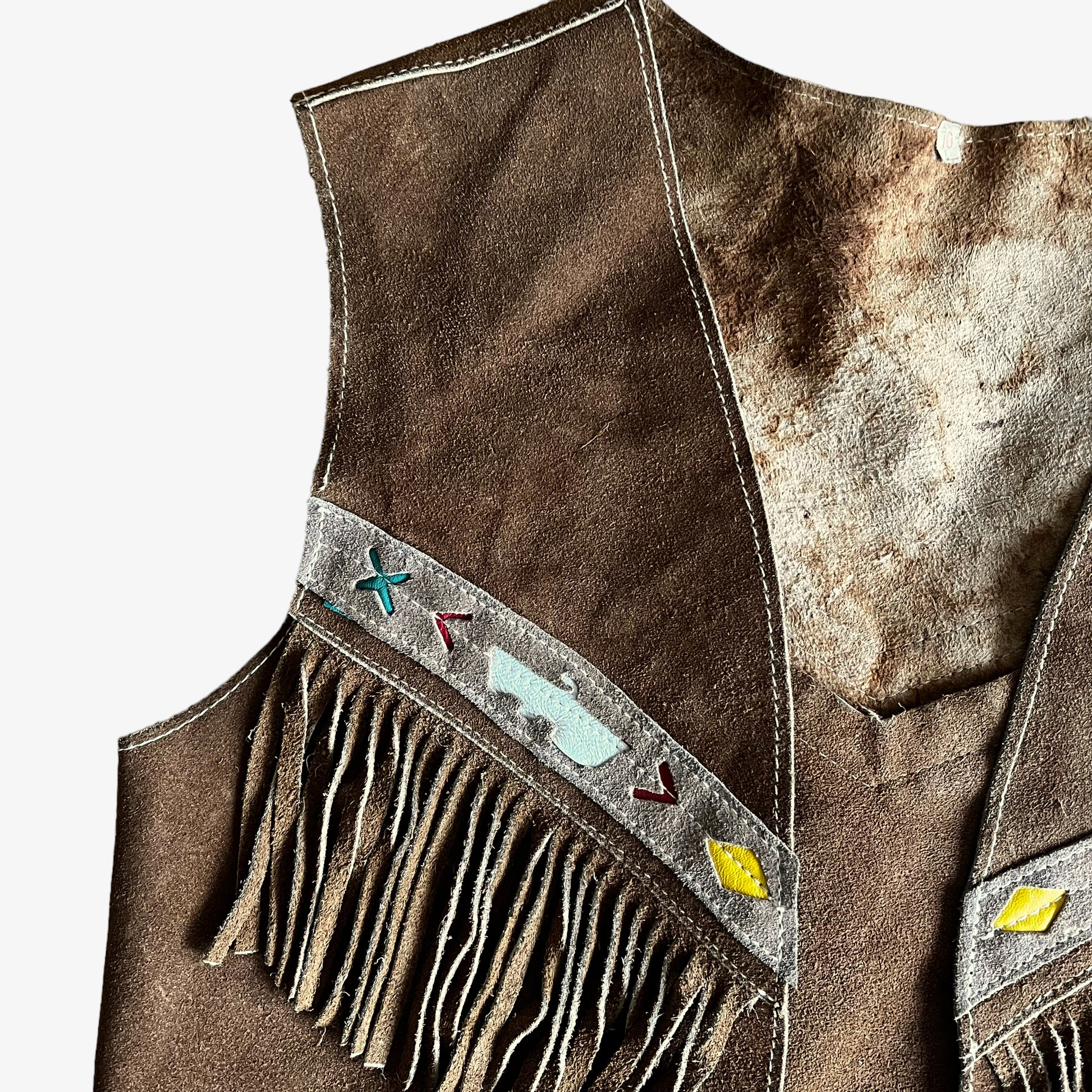 Vintage 1960s Womens Aztec Leather Tassel Waistcoat Pattern - Casspios Dream