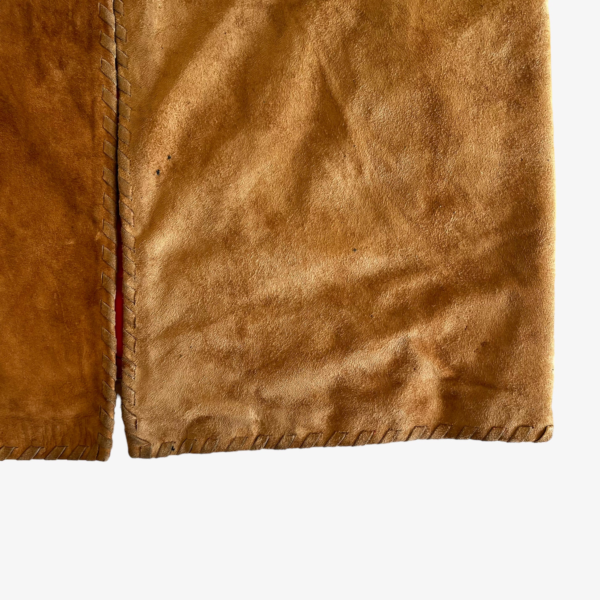 Vintage 1960s Womens Brown Leather Beaded Waistcoat Hem - Casspios Dream