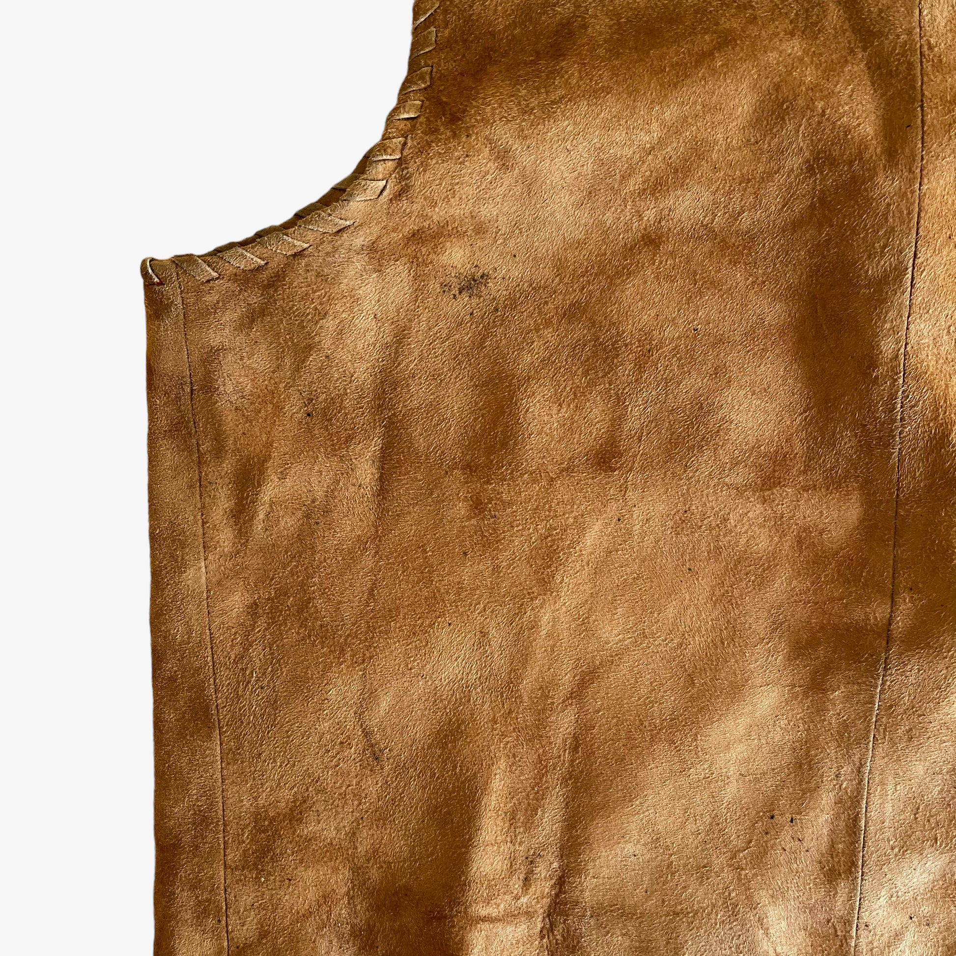 Vintage 1960s Womens Brown Leather Beaded Waistcoat Mark - Casspios Dream
