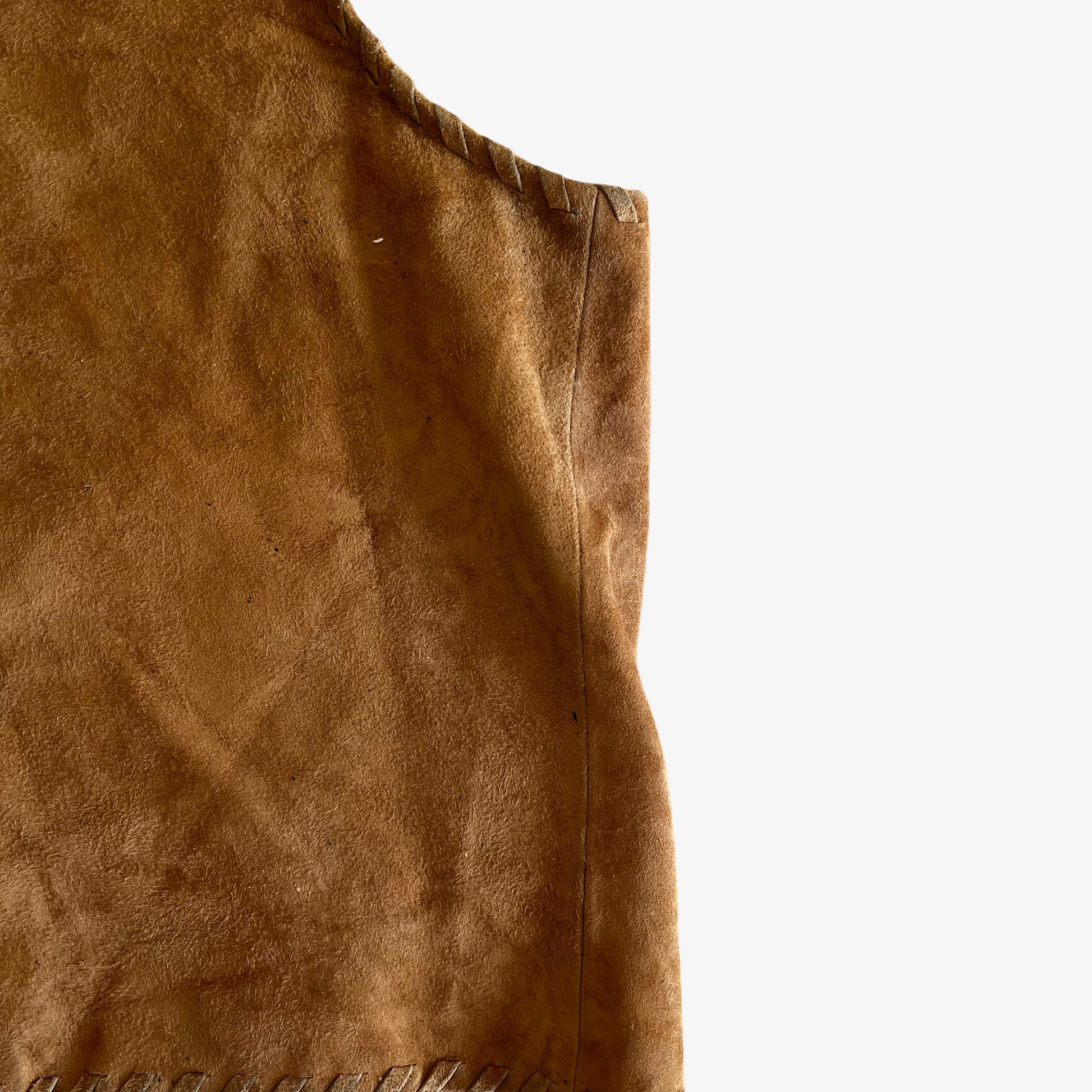 Vintage 1960s Womens Brown Leather Beaded Waistcoat Marks - Casspios Dream