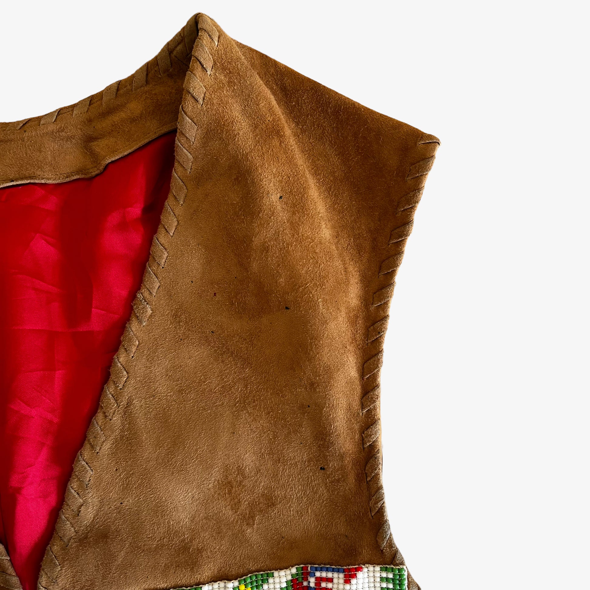 Vintage 1960s Womens Brown Leather Beaded Waistcoat Wear - Casspios Dream