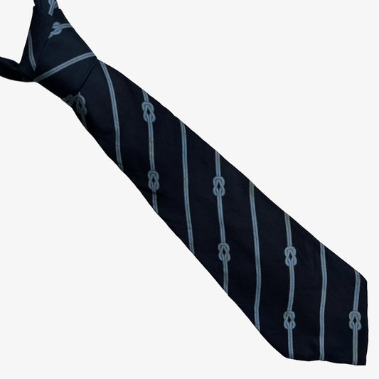 Vintage 1970s Gucci Interlocking Striped Navy Silk Tie - Casspios Dream