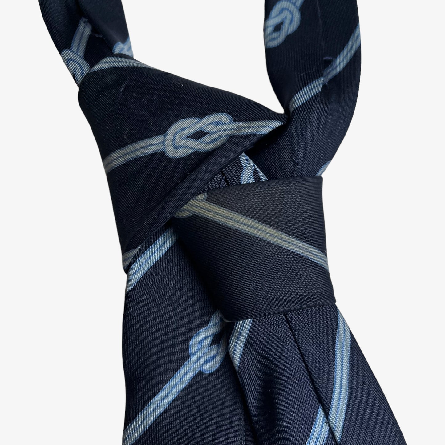 Vintage 1970s Gucci Interlocking Striped Navy Silk Tie Knot - Casspios Dream