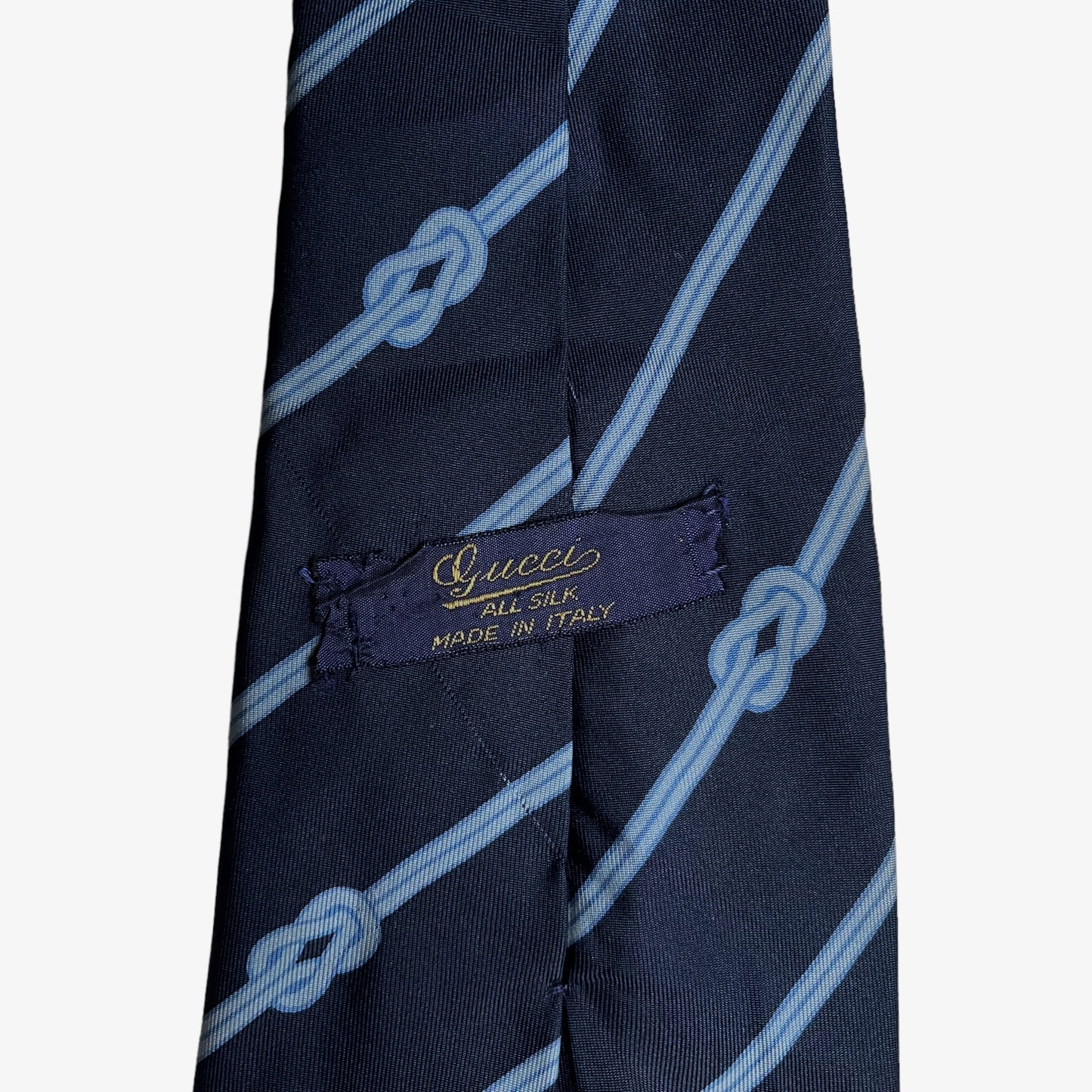 Vintage 1970s Gucci Interlocking Striped Navy Silk Tie Label - Casspios Dream