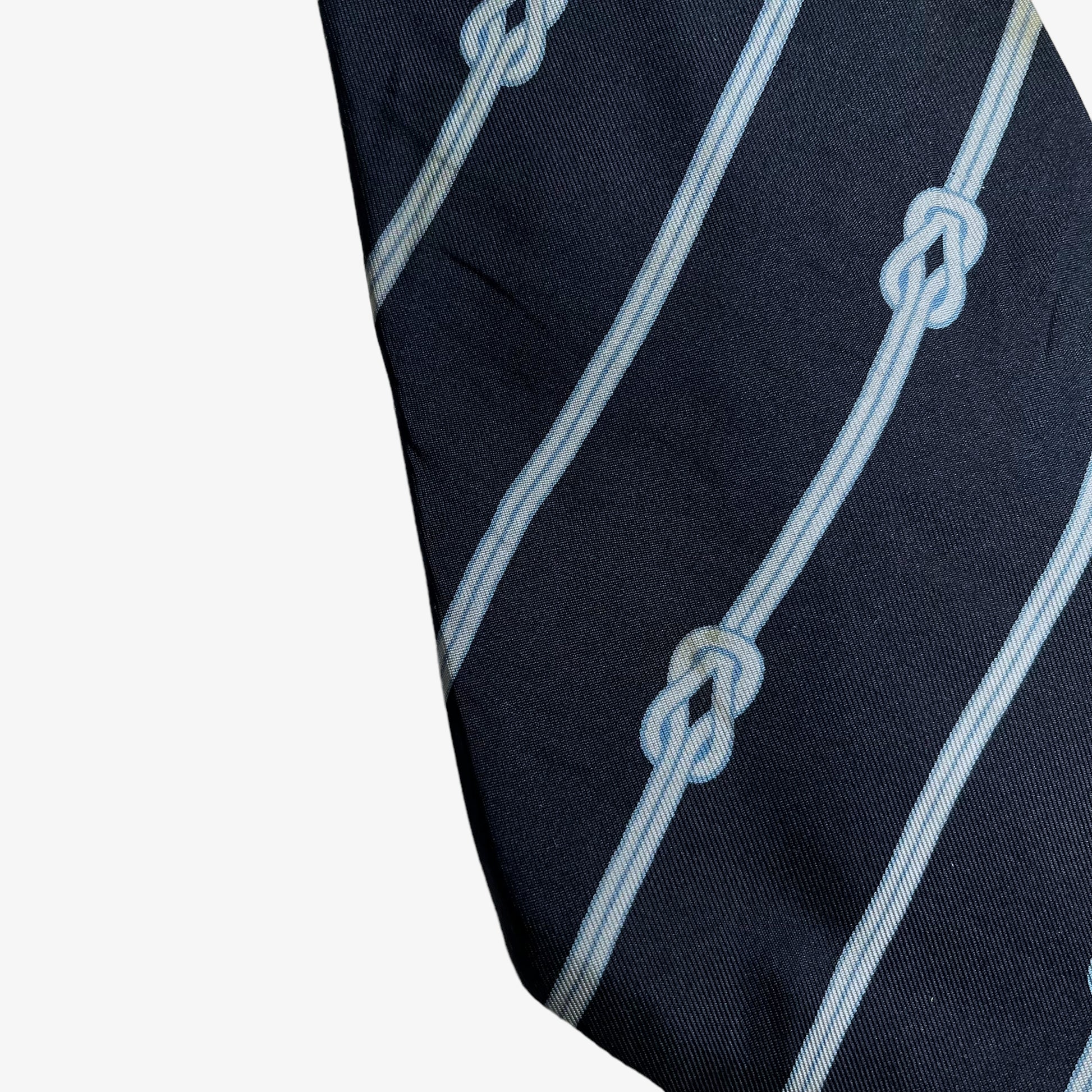 Vintage 1970s Gucci Interlocking Striped Navy Silk Tie Tip - Casspios Dream