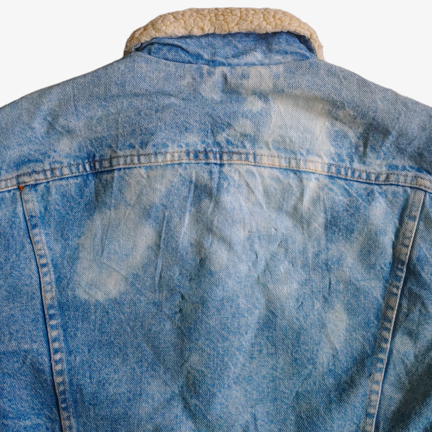 Vintage 1970s Levis Blue Denim Orange Tab Jacket With Fur Collar & Lining Back - Casspios Dream