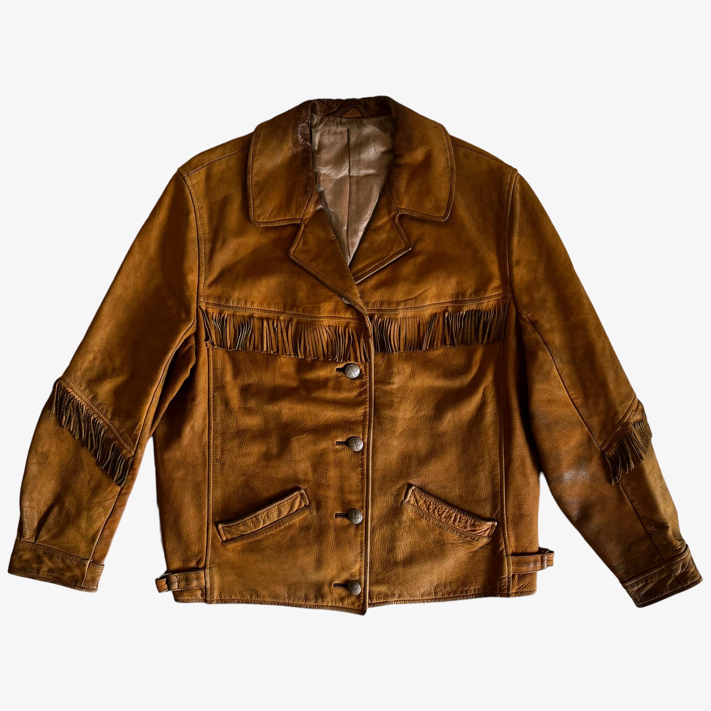 Vintage 1970s Womens Ohel Brown Leather Fringe Tassel Jacket - Casspios Dream