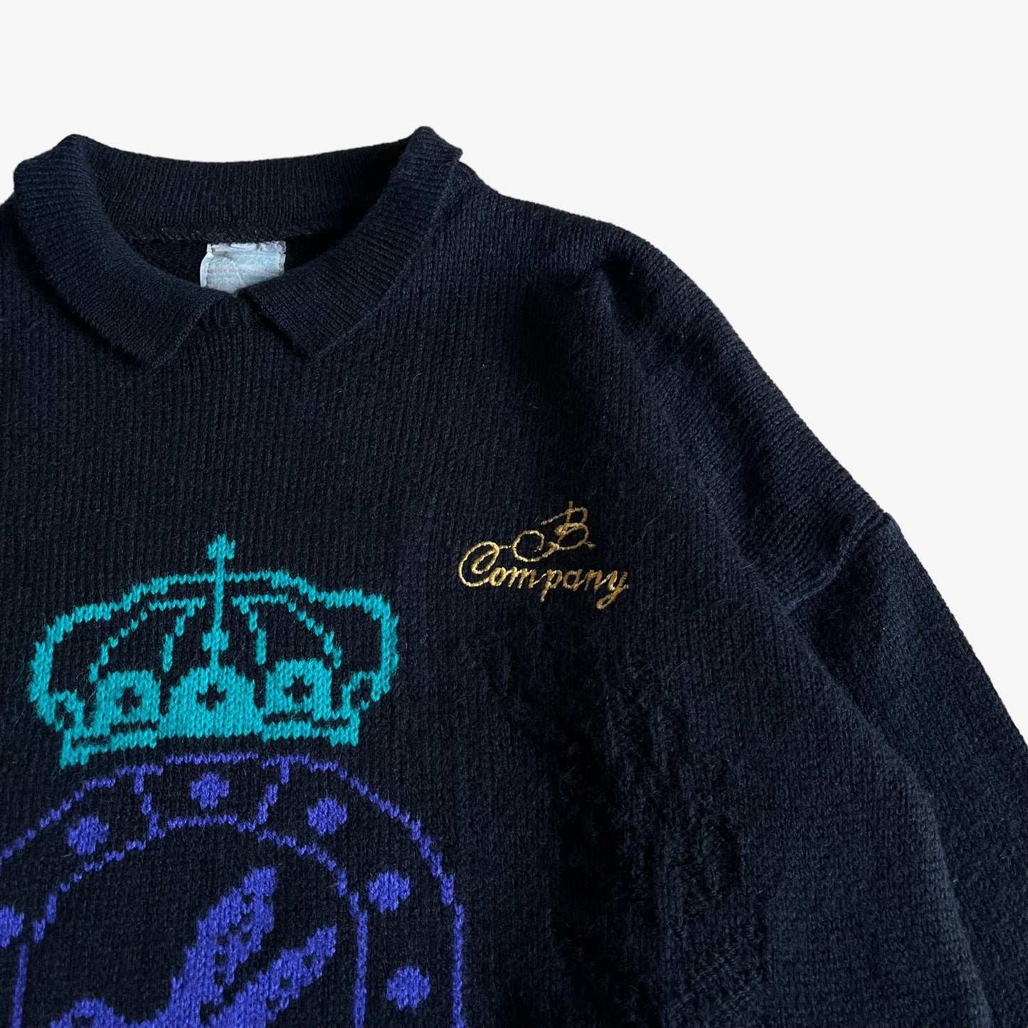 Vintage 1980s Best Company Bird And Crown Crest Graphic Print Knitted Collared Jumper Logo - Casspios Dream