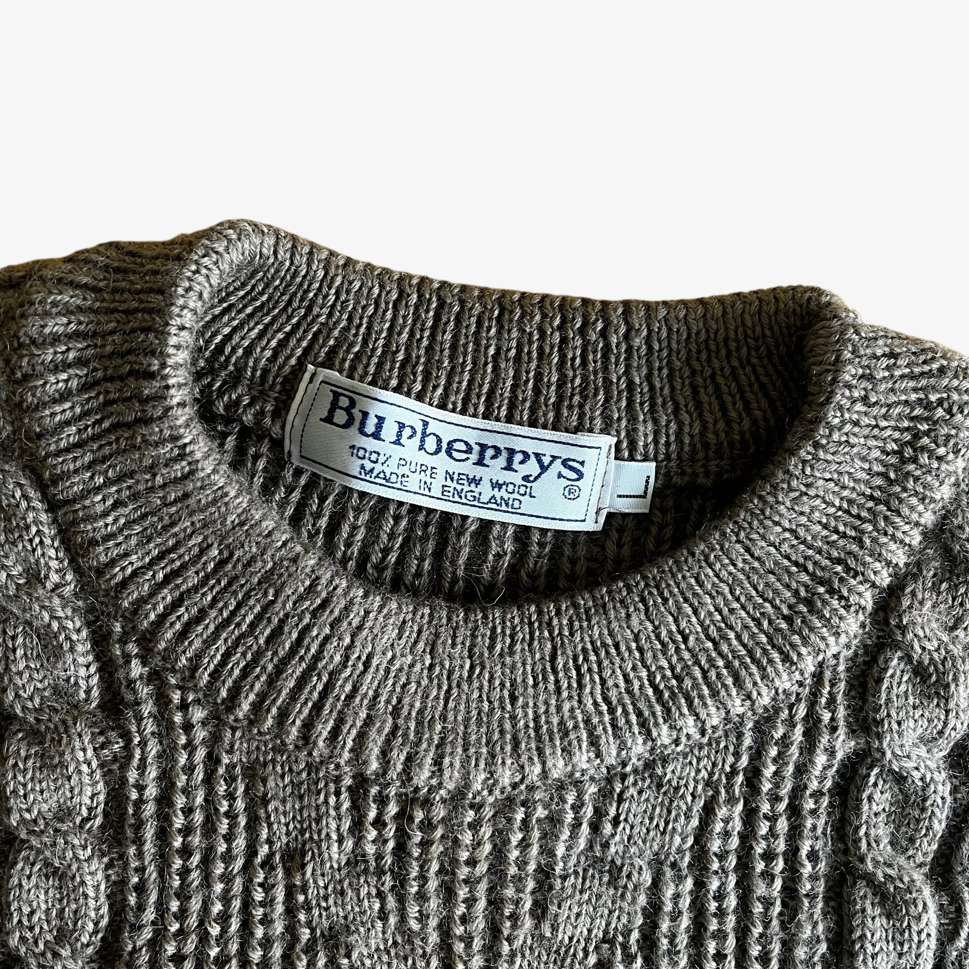 Vintage 1980s Burberry Cable Knit Jumper With Centre Knight Logo Crest Label - Casspios Dream